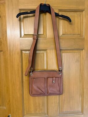 Coco + Carmen Brown Tan “Leather”Crossbody with Front Patch Pockets